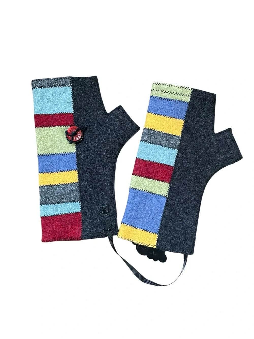 Woolflower Boiled Wool Patchwork Fingerless Gloves  NWT